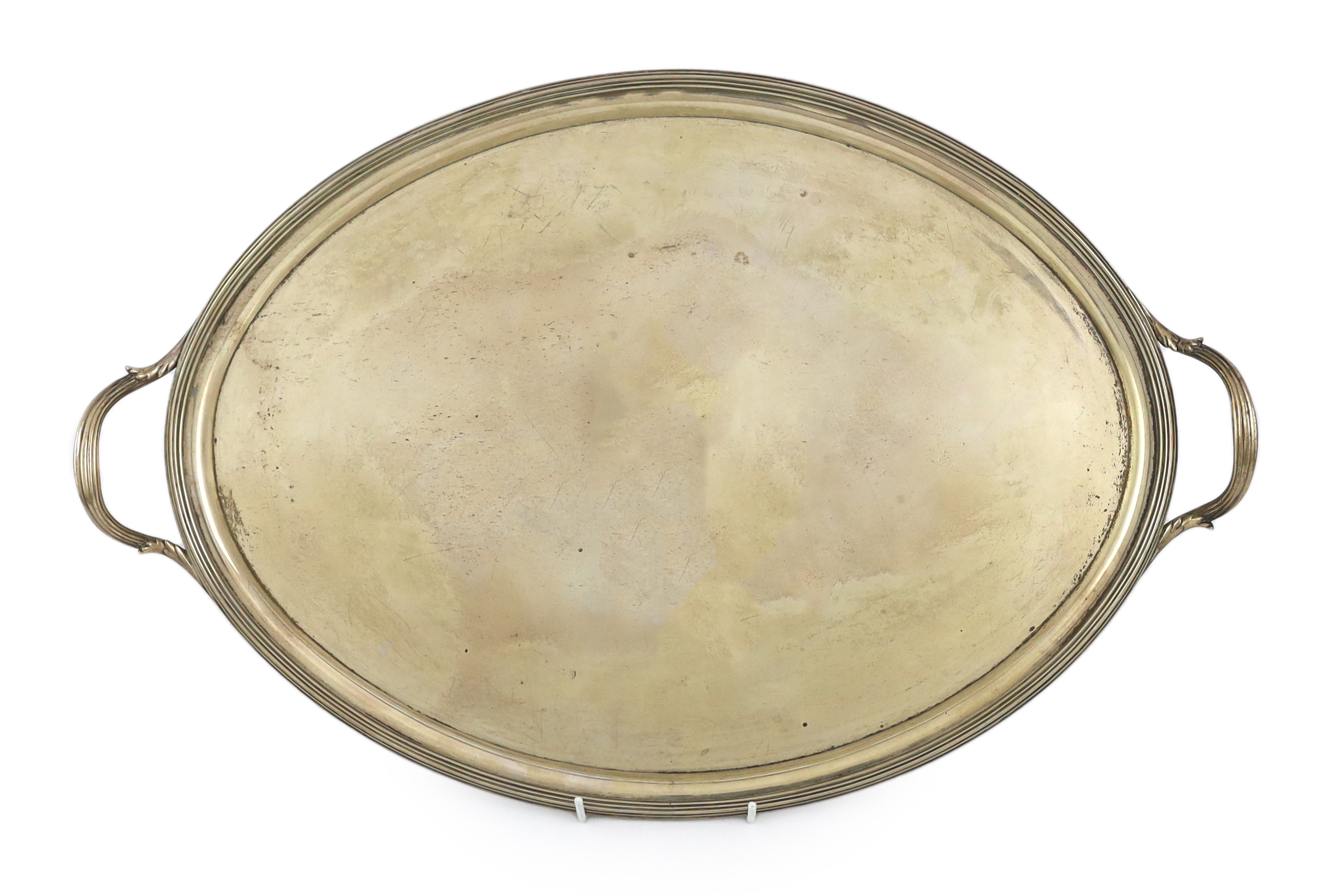 A George III silver oval two handled tea tray by William Bennett